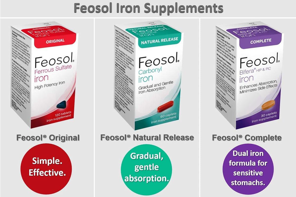 Feosol Original Iron Supplement - 325mg Ferrous Sulfate - 120 Tablets