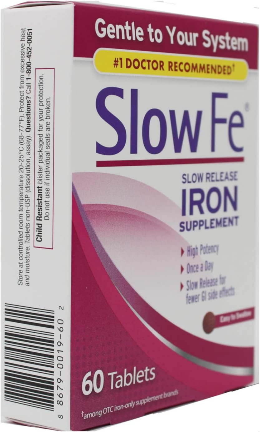 Slow Fe 45mg Iron Supplement - Slow Release, High Potency - 30 Count