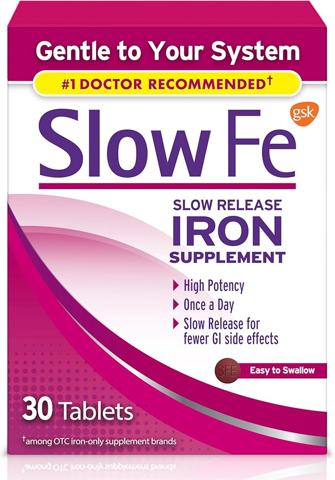 Slow Fe 45mg Iron Supplement - Slow Release, High Potency - 30 Count