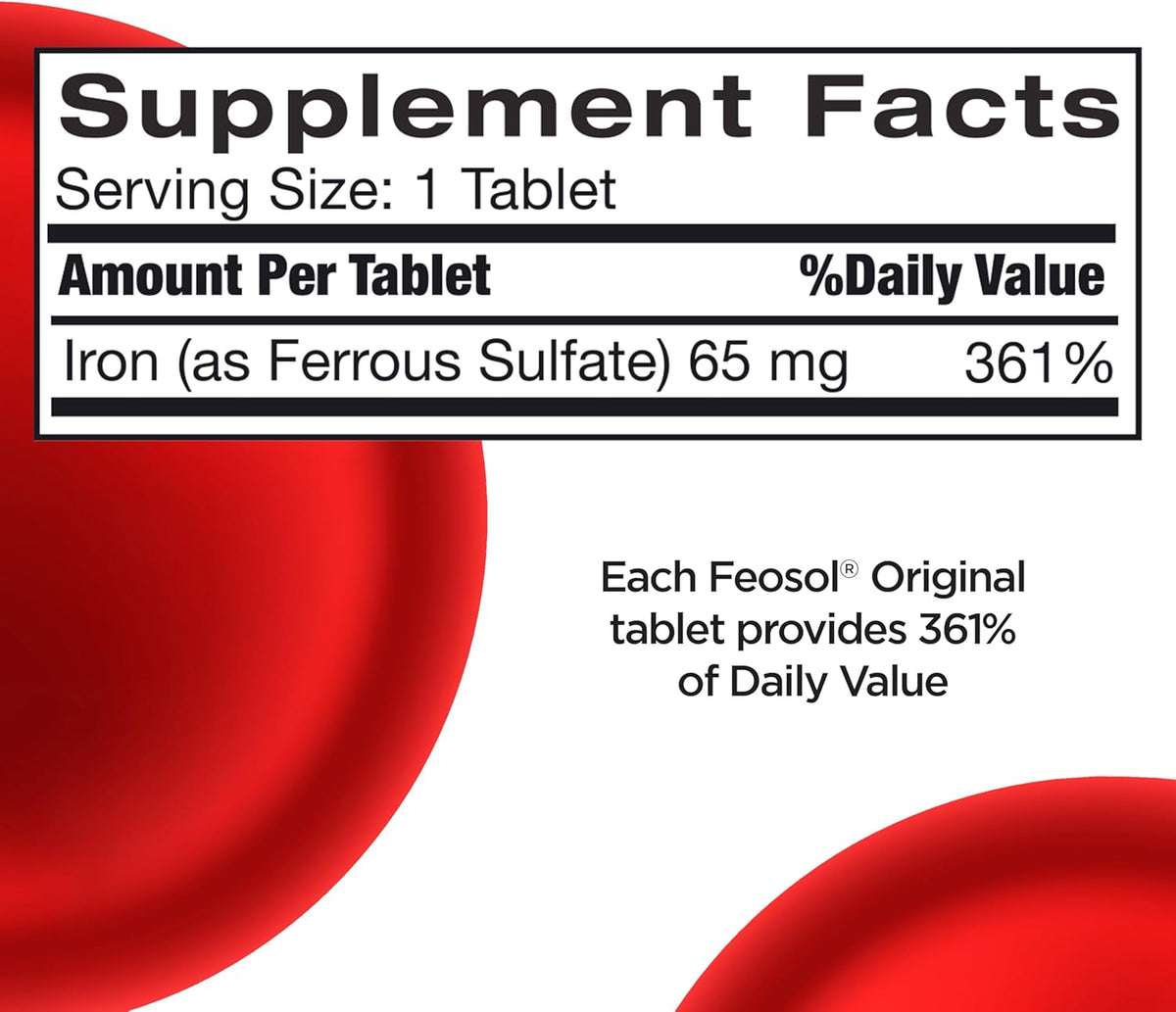 Feosol Original Iron Supplement - 325mg Ferrous Sulfate - 120 Tablets