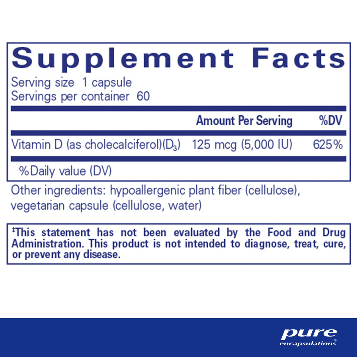 Pure Encapsulations® Vitamin D3 125 mcg (5,000 IU) - 60 Capsules