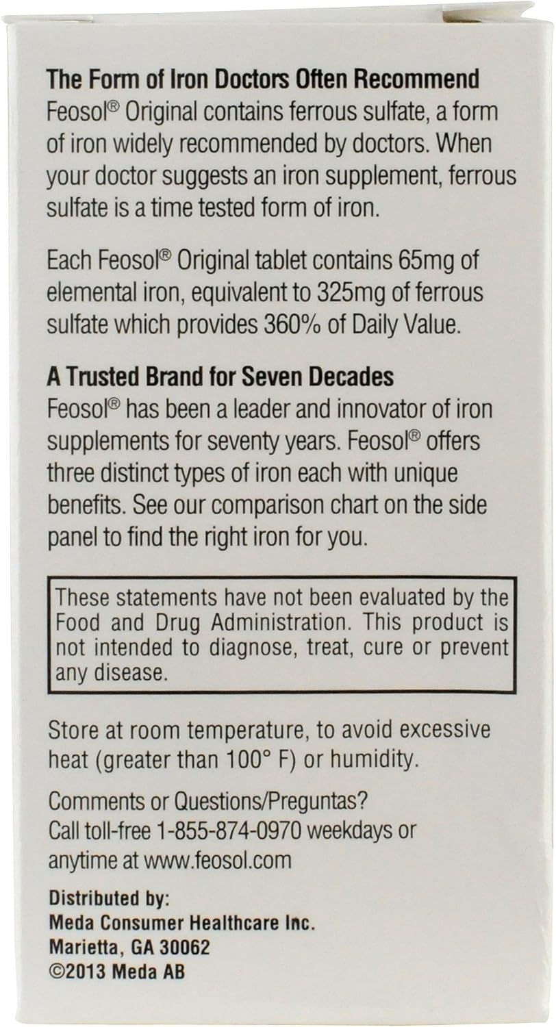 Feosol Original Iron Supplement - 325mg Ferrous Sulfate - 120 Tablets