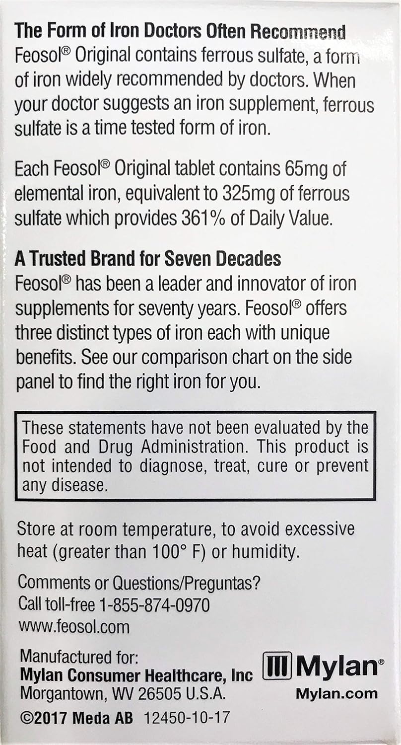 Feosol Original Iron Supplement - 325mg Ferrous Sulfate - 120 Tablets