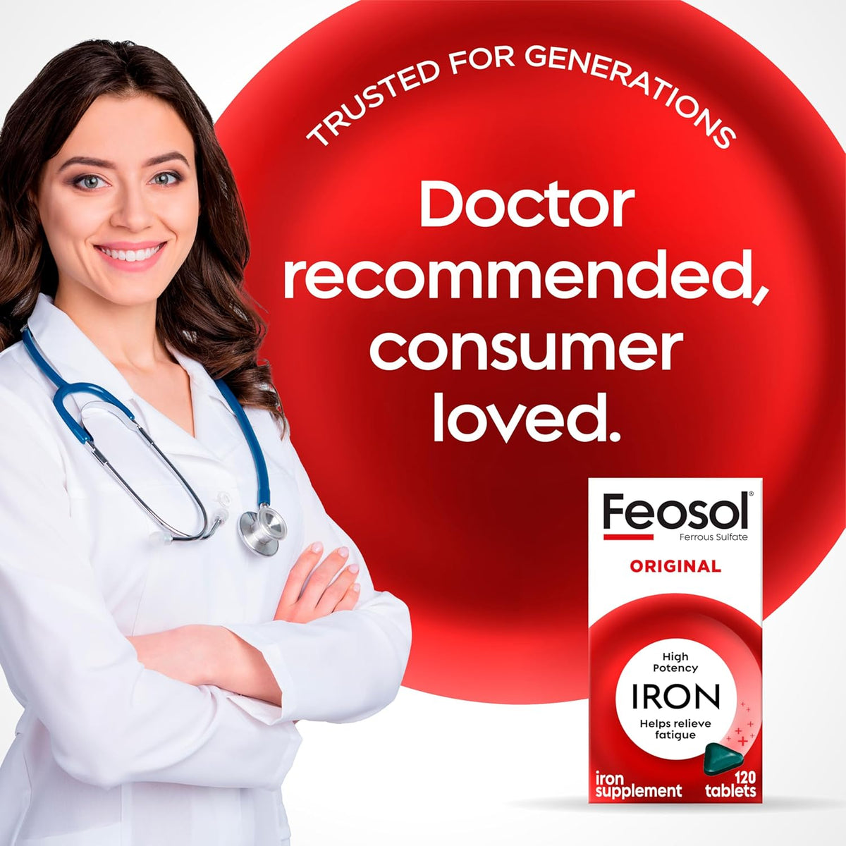 Feosol Original Iron Supplement - 325mg Ferrous Sulfate - 120 Tablets