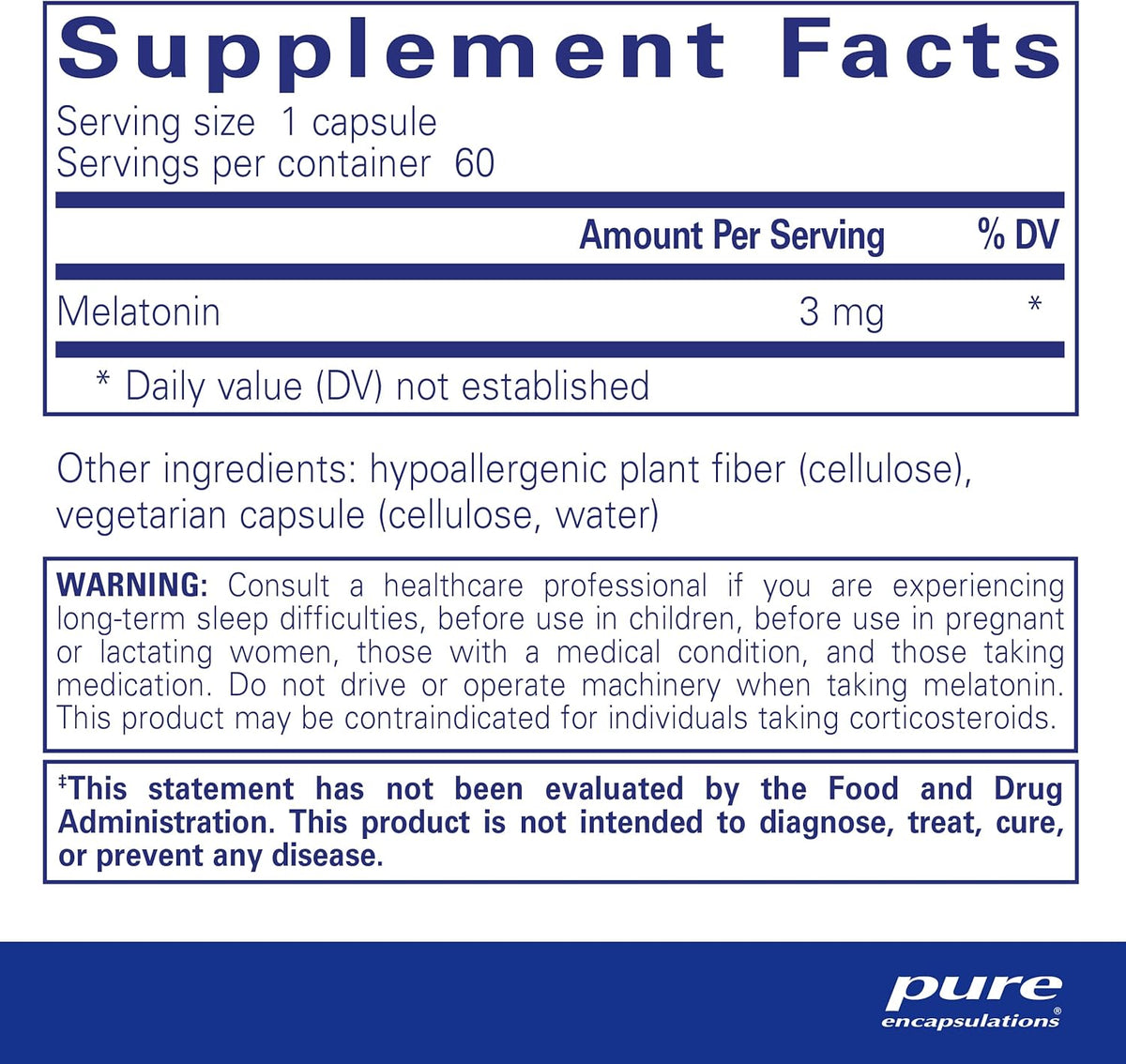 Pure Encapsulations® Melatonin 3 mg - Antioxidant Supplement to Support Natural Sleeping - 60 Capsules