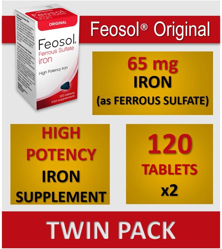 Feosol Original Iron Supplement - 325mg Ferrous Sulfate - 120 Tablets
