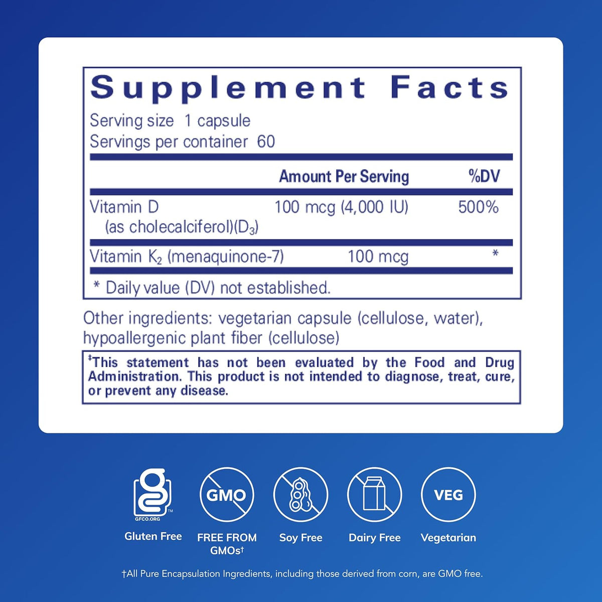 Pure Encapsulations® Vitamin D3 &amp; K2 - 60 Capsules