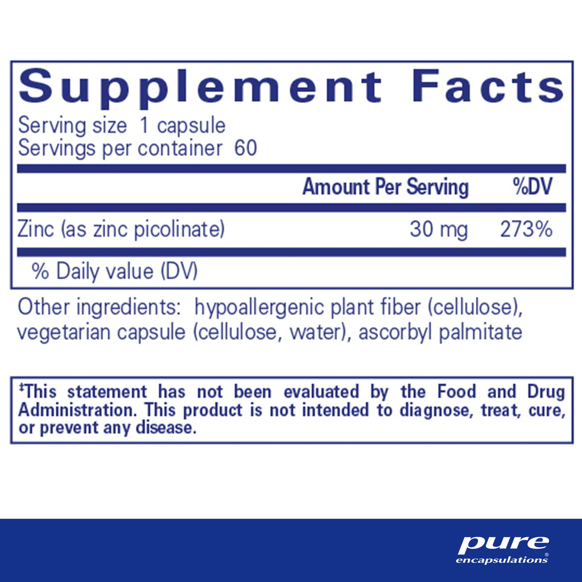 Pure Encapsulations® Zinc 30 mg - 60 Capsules